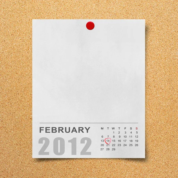 Coração aquarela vermelho no calendário 2012 Papel de nota — Fotografia de Stock