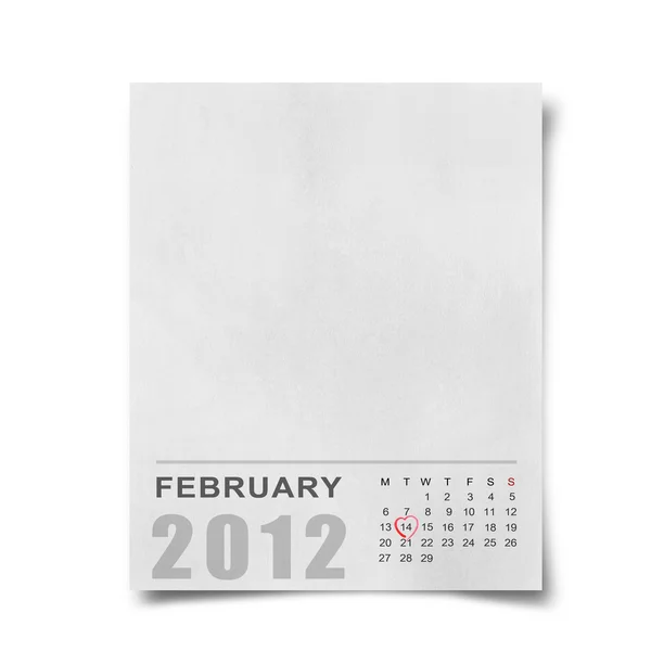 Röd vattenfärg hjärta på kalendern 2012 Obs papper — Stockfoto