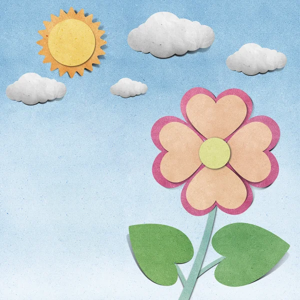 Flower and sky recycled papercraft background — Stock Photo, Image