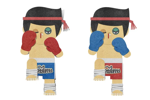 Chłopiec (boks tajski kick Boxer) z recyklingu papieru papercraft — Zdjęcie stockowe