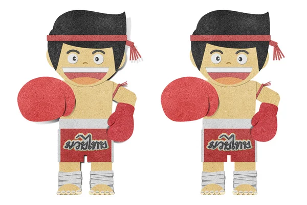 Papír fiú (muay thai kick Boxer) újrahasznosított papercraft — Stock Fotó