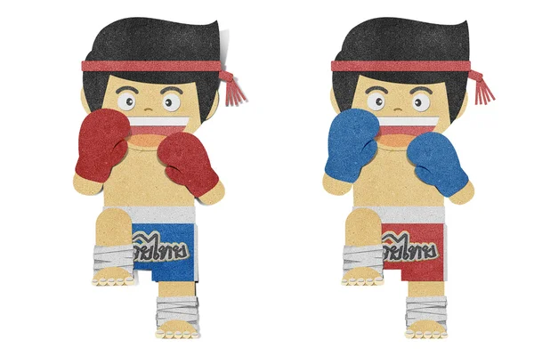 Papier jongen (muay thai kick Boxer) gerecycled papercraft — Stockfoto