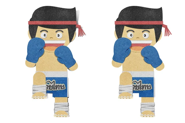 Papír fiú (muay thai kick Boxer) újrahasznosított papercraft — Stock Fotó