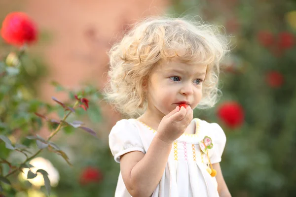 Kind in tuin — Stockfoto