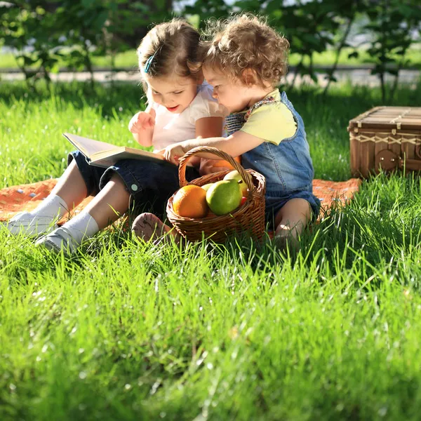 Çocuklar üzerinde piknik - Stok İmaj