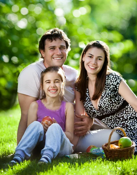 Rodina s piknik venku — Stock fotografie