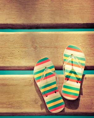 Beach flip flops on wood clipart