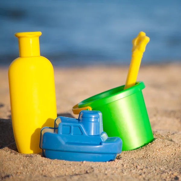 stock image Children`s toys at the beach