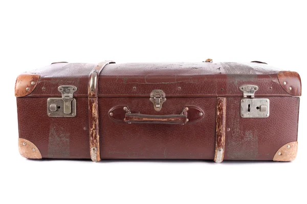 Brauner Koffer isoliert auf weißem Hintergrund — Stockfoto