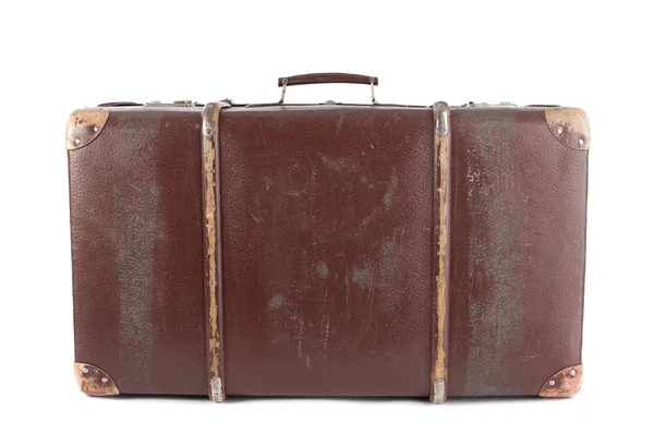 孤立在白色背景上的褐色手提箱 — 图库照片