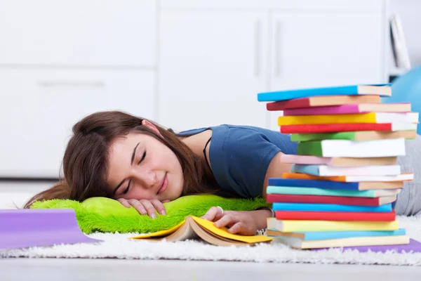 Teenager asleep by the book — Stock Photo, Image