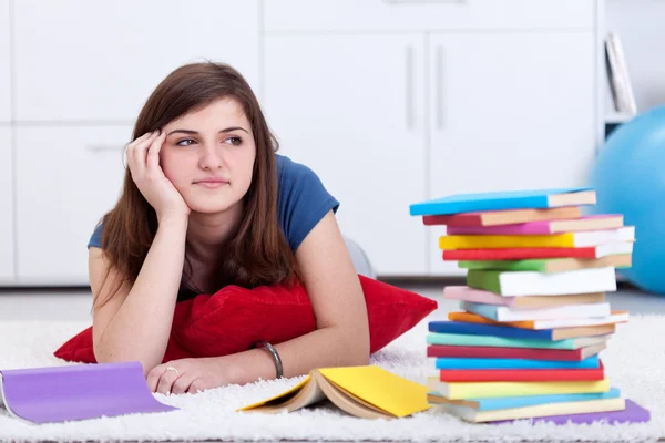 Daydreaming by the school books — Stock Photo, Image