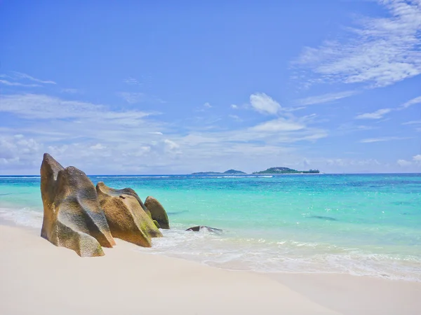 Beach op praslin island, Seychellen — Stockfoto