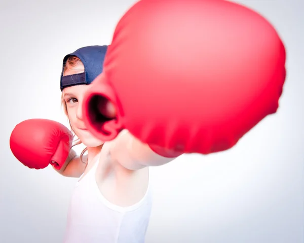 Strong boxing child — Stock Photo, Image