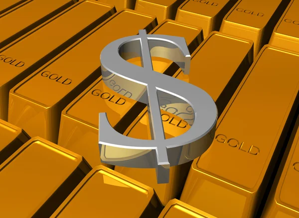 Dólar em barras de ouro — Fotografia de Stock