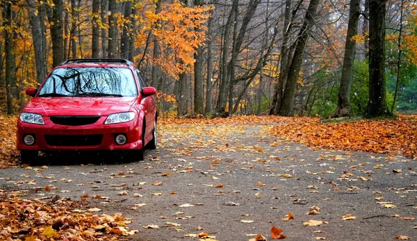Rode auto in een park — Stockfoto