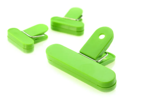 Green bag clips — Stock Photo, Image