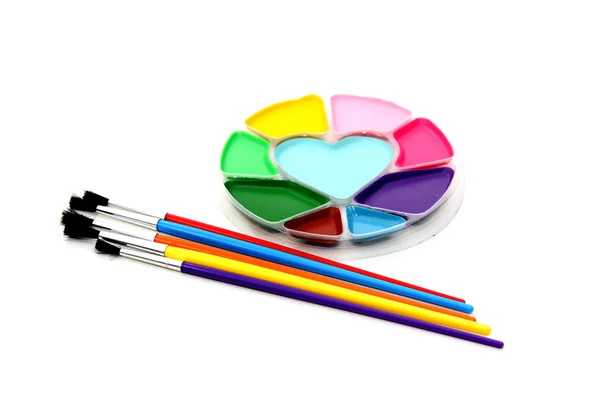 Pincéis de pintura e cores — Fotografia de Stock