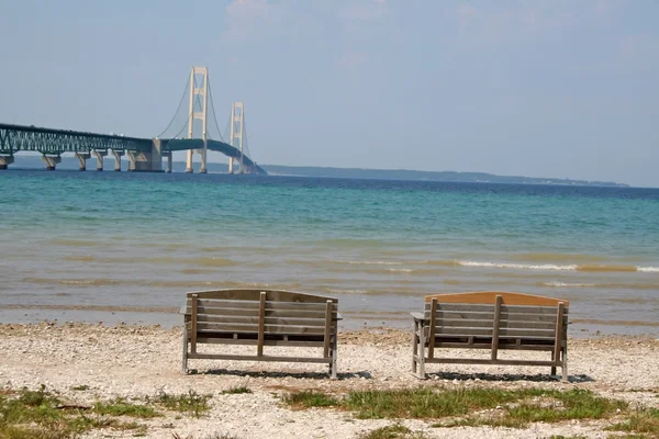 stock image Two BENCH AND ONE BRIDGE