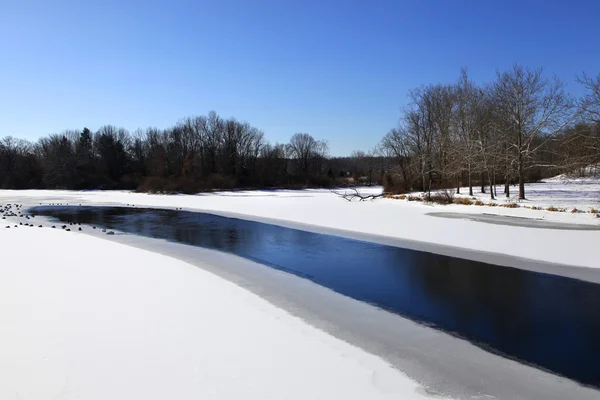 雪の中で流れる川 — ストック写真