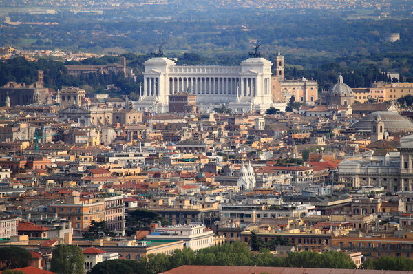 Panoramic view of Rome with National monument of Victor Emmanuel II