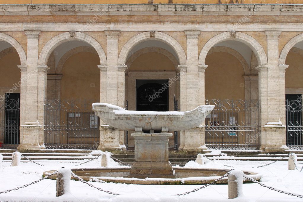 Navicella fountain under snow