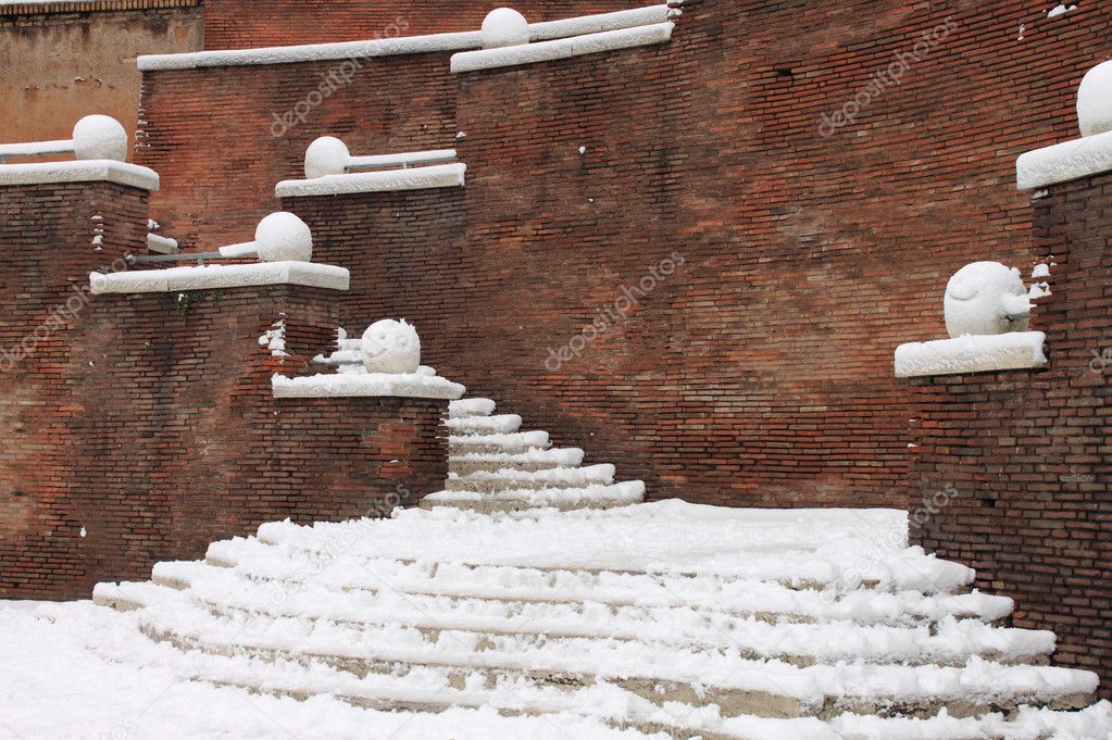 Winter snow on staircase
