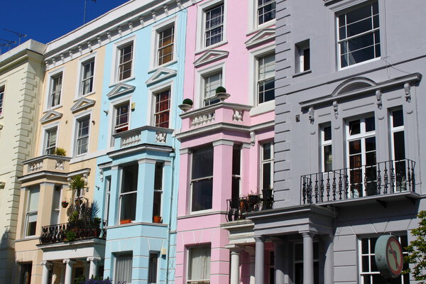 Colourful houses in Notting Hill district of London, UK