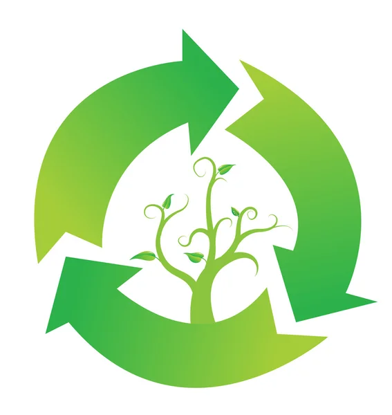 Σύμβολο ανακύκλωσης με υποκατάστημα και φύλλα — Διανυσματικό Αρχείο