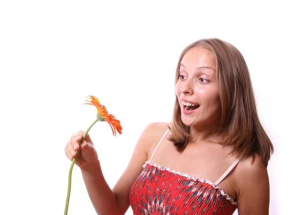 Frau mit Blume, isoliert — Stockfoto