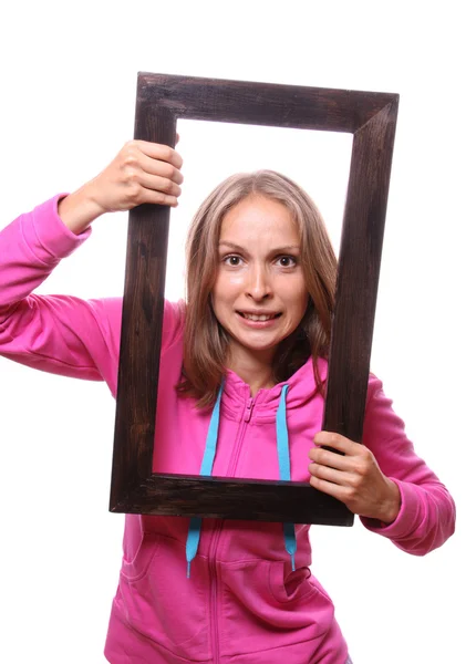 Woman Holding Blank Frame — Stock Photo, Image