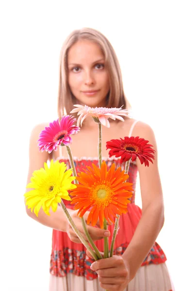 Frau mit Blumen, isoliert — Stockfoto