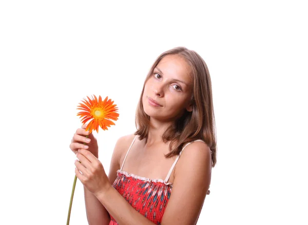 Frau mit Blume, isoliert — Stockfoto