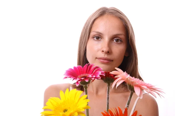 Woman with flower, isolated — Stock Photo, Image