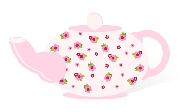 Rosa Teekanne mit floralem Muster — Stockvektor
