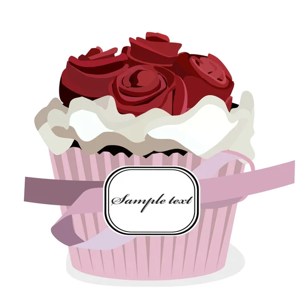 Cupcake mit Rosen, isoliert auf weißem Hintergrund — Stockvektor