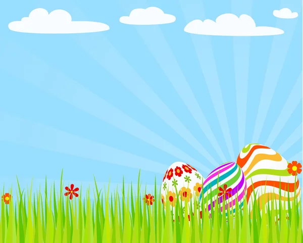Easter_eggs_on_the_grass — Stock vektor