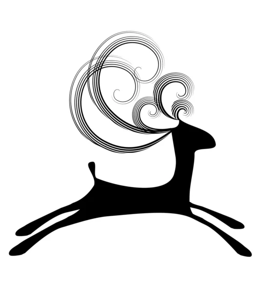 鹿卷曲跳跃的黑色 — 图库矢量图片