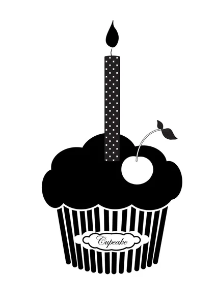 Cupcake preto com cereja — Vetor de Stock