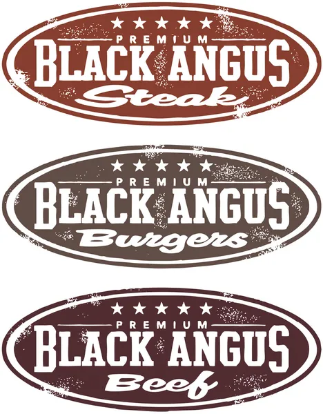 Negro Angus Premium Sellos de carne — Vector de stock
