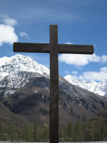 stock image Cross in front of Mountain