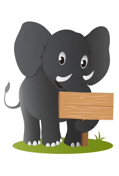 Elefant mit Holzschild — Stockvektor