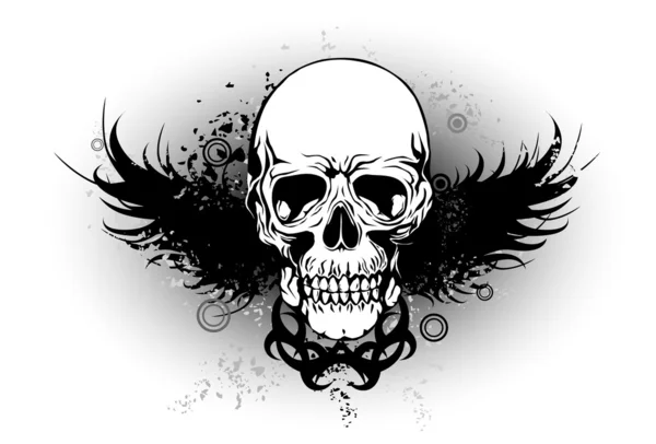 Grunge schedel met vleugel — Stockvector