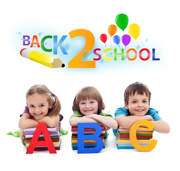 Back to school - kids with books and letters — Stock Photo, Image