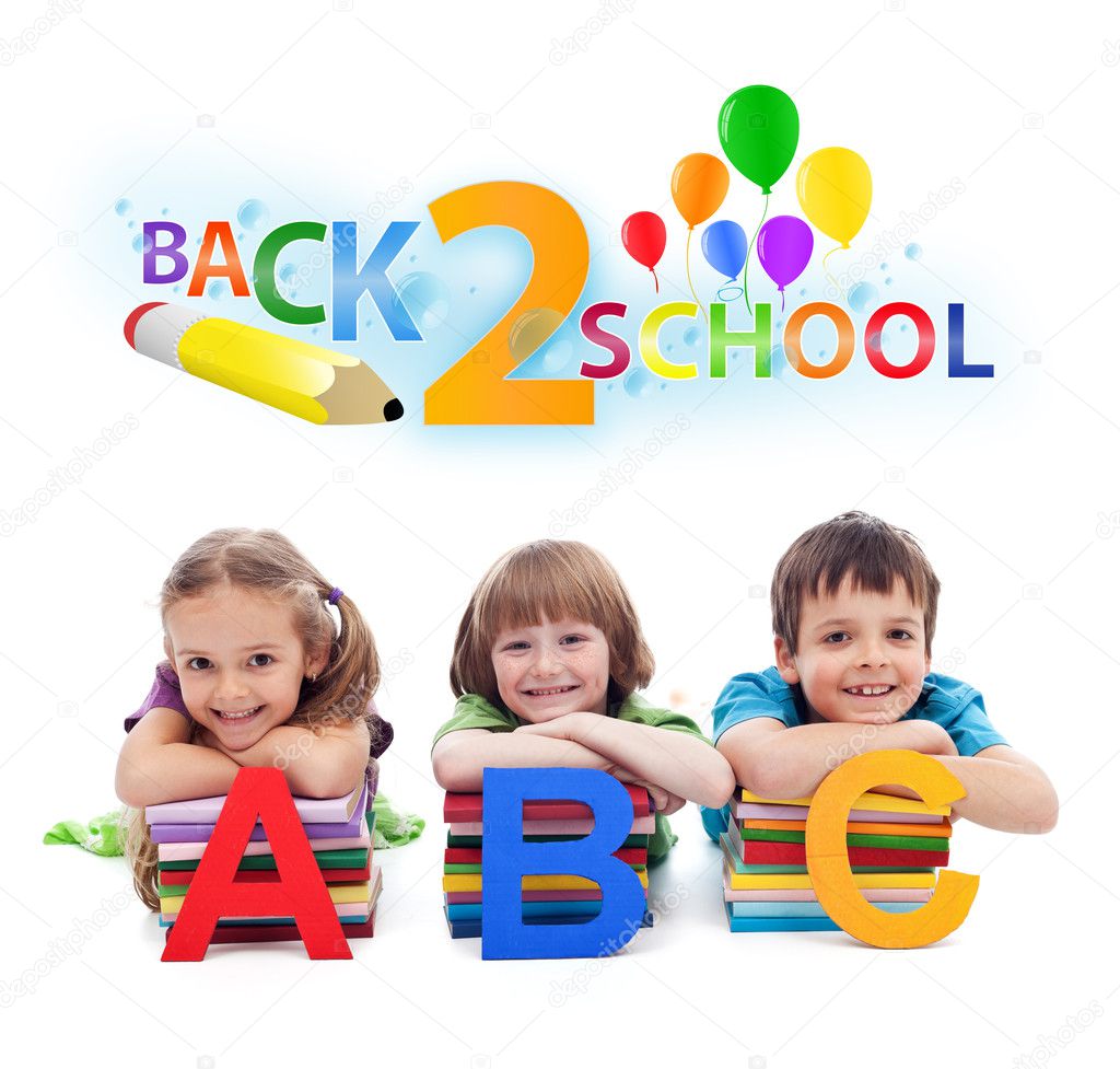 Back to school - kids with books and letters