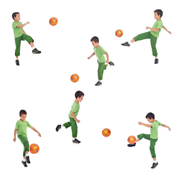 男孩踢足球-各种角度拍摄 — 图库照片