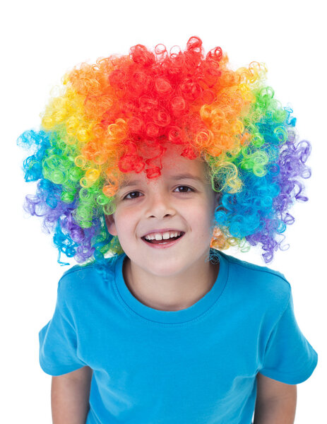 Happy clown boy - isolated portrait