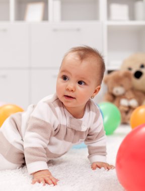 Baby girl with balloons clipart