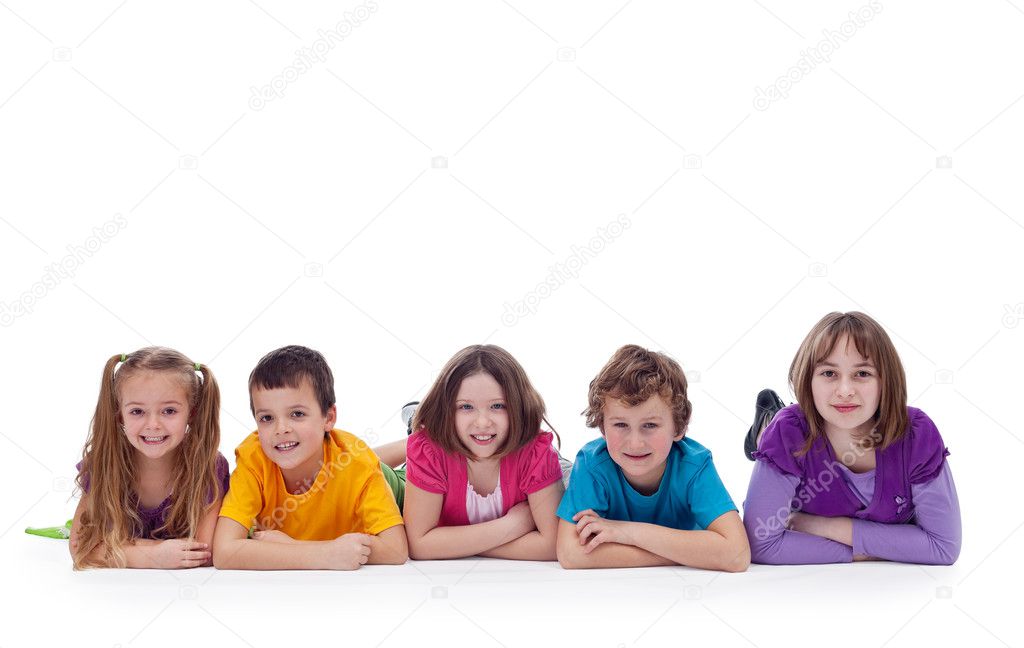 Young kids laying on the floor
