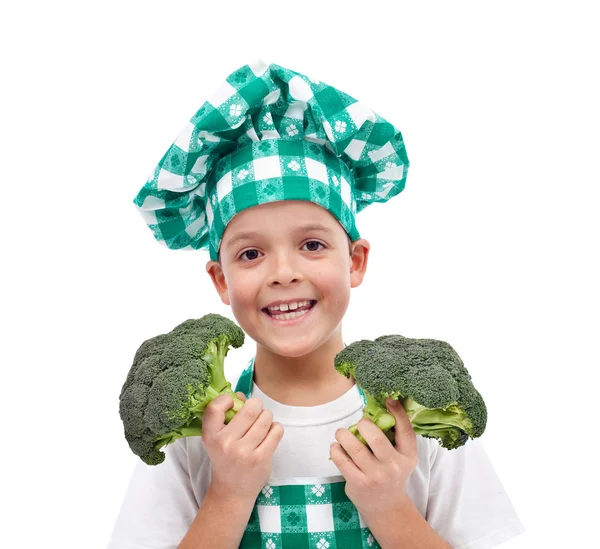 Chef feliz con brócoli — Foto de Stock